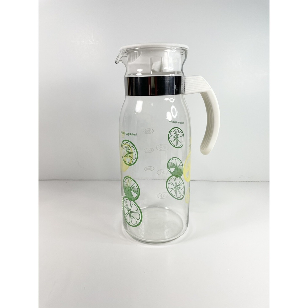 Vintage Pyrex Clear Glass Pitcher Carafe Lemons Limes Lid